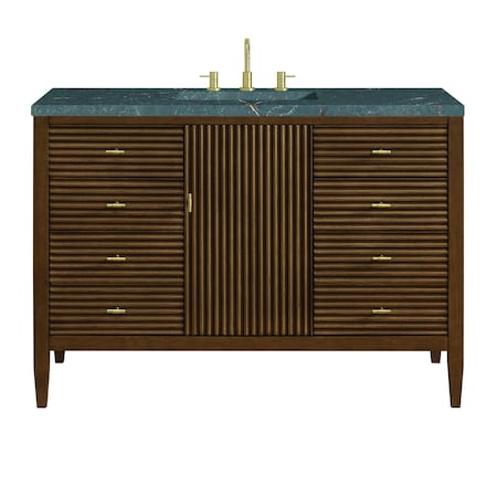 James Martin Vanities 48'' Vanity, Mid Century Walnut w/ 3 CM Parisien Bleu Quartz Top 485-V48-WLT-3PBL